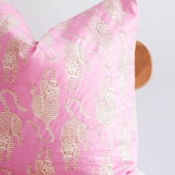 Block Print Pillow Cover Pink Tiger, Boho Farmhouse Decor - thumbnail 3