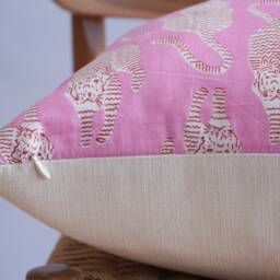 Block Print Pillow Cover Pink Tiger, Boho Farmhouse Decor - thumbnail 4