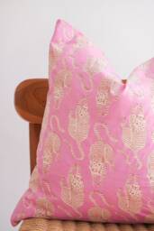 Block Print Pillow Cover Pink Tiger, Boho Farmhouse Decor - thumbnail 1