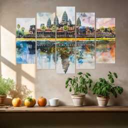 Ancient Khmer Temple Canvas Print, Architecture, Angkor Wat Painting, Framed & Ready To Hang - thumbnail 3