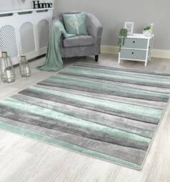 New Small Large Duck Egg Light Blue Silver Grey Wave Design Area Rugs Mats - thumbnail 2
