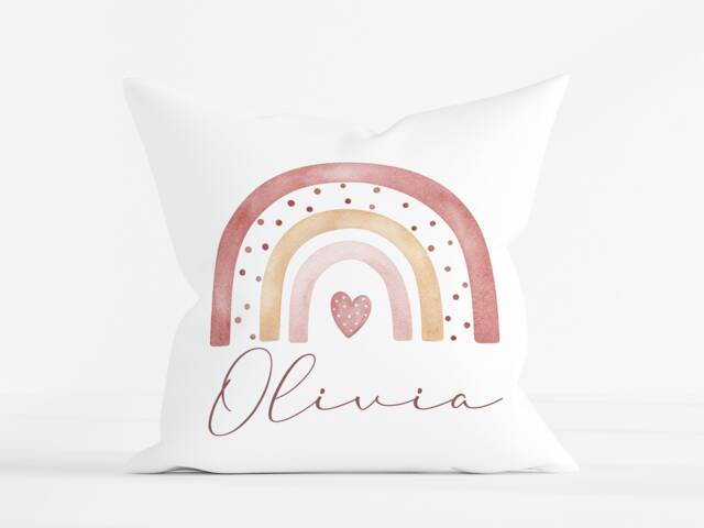 Personalised Rainbow Cushion - Children's Pillow Newborn Pillow, New Baby Cushion, Girl Gift Nursery Decor - image 1