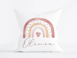 Personalised Rainbow Cushion - Children's Pillow Newborn Pillow, New Baby Cushion, Girl Gift Nursery Decor - thumbnail 1