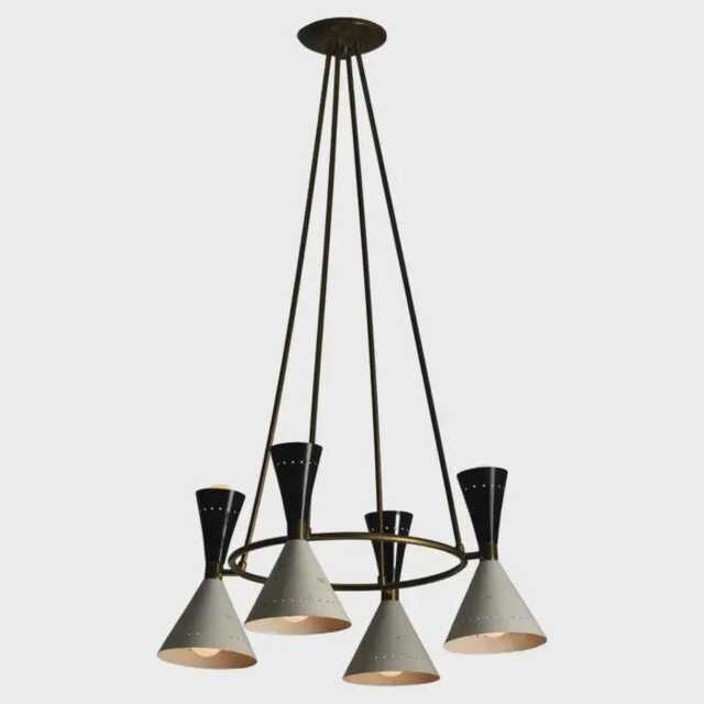 1950S Mid Century Stilnovo Style Chandelier Customizable 4 Arm 8 Lights Modern Pendant Italian Sputnik By - image 1