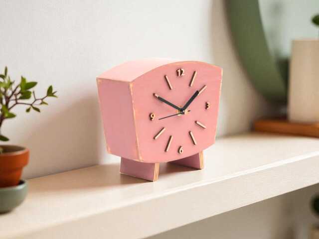 Pastel Pink Wood Desk Clock, Shabby Chic Distressed Shelf Clock - image 1