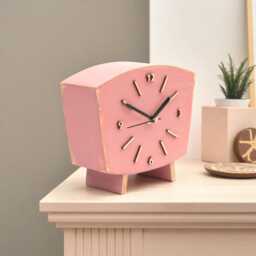 Pastel Pink Wood Desk Clock, Shabby Chic Distressed Shelf Clock - thumbnail 2