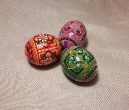 Set Of 3 Ukrainian Painted Wooden Easter Eggs 2, 25 - thumbnail 1