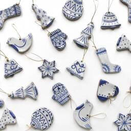Blue & White Christmas Decoration Handmade Ceramic Stocking Rustic Simple Pottery Tree Ornament - thumbnail 4