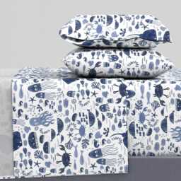 Ocean Animals Sheets - Under The Deep Blue Sea By Red_Raspberry_Design Nautical Life Cotton Sateen Sheet Set Bedding Spoonflower