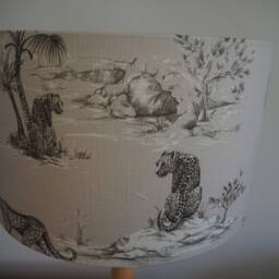 Elephant Grey Lampshade African Elephants & Cheetahs Safari Design Neutral Linen Style Fabric Drum Table Or Ceiling Pendant Shade - thumbnail 3