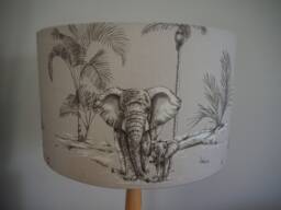 Elephant Grey Lampshade African Elephants & Cheetahs Safari Design Neutral Linen Style Fabric Drum Table Or Ceiling Pendant Shade