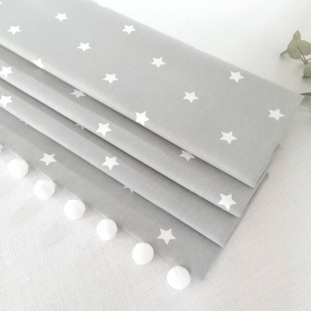Grey Stars Blackout Roman Blind With Pom Trim - image 1