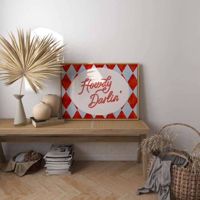 Howdy Darling Art Print Poster, Trendy Retro Print, Cowboy Cowgirl Print, Mid Century Modern Kitchen Wall Art, Western - image 1