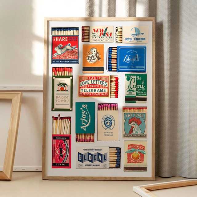 Retro Matchbook Art Canvas Poster, Wall Art, Apartment Aesthetic Decor, Home Printed Gift - image 1