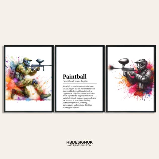 Paintball Print Poster - Set Of 3 Paintballing Posters - Room Decor Art Prints Boys Wall Artwork Paintballer Gifts - image 1