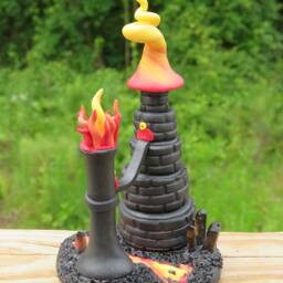 Miniature Black Tower With Crystals ~ Tiny Crystal Castle Mini Castle Tower Dark Flame Fire Mage - thumbnail 2