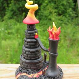 Miniature Black Tower With Crystals ~ Tiny Crystal Castle Mini Castle Tower Dark Flame Fire Mage - thumbnail 3