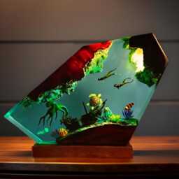 Octopus & Sea Turtle Resin Lamp - 3D Underwater Scene Night Light With Divers - thumbnail 3