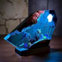 Octopus & Sea Turtle Resin Lamp - 3D Underwater Scene Night Light With Divers - thumbnail 4
