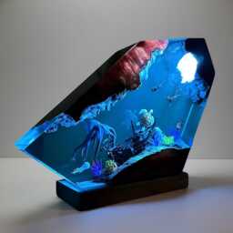 Octopus & Sea Turtle Resin Lamp - 3D Underwater Scene Night Light With Divers - thumbnail 2