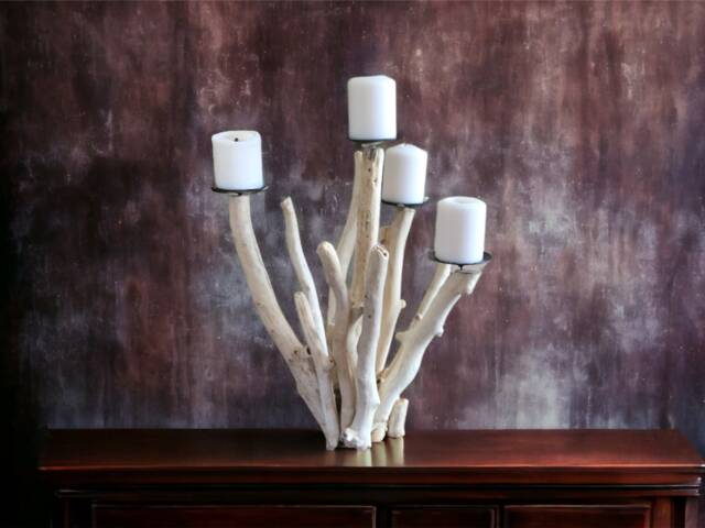 Driftwood 4 Candles Candelabra, Coastal Candleholder, Organic Beach Decoration - image 1