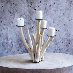 Driftwood 4 Candles Candelabra, Coastal Candleholder, Organic Beach Decoration - thumbnail 2