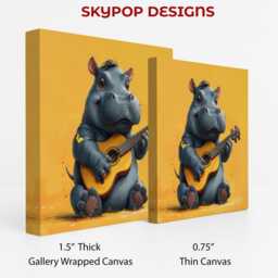 Hippopotamus Art, Canvas Or Poster, Whimsical Bohemian Decor, Living Room Childrens Bedroom Nursery Wall Yellow Blue Grey & White - thumbnail 2