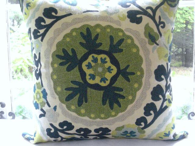 Suzani Decorative Designer Cover - Throw & Lumbars Lime, Citron, Aqua, Indigo.green, Cream - image 1
