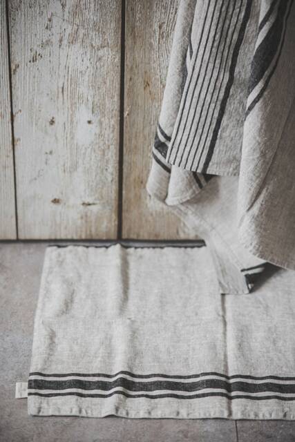 French Style Linen Bath Mat With Black Stripes, Hypoallergenic Mat, Linen Decor, Eco-Friendly Bathroom Essentials - image 1