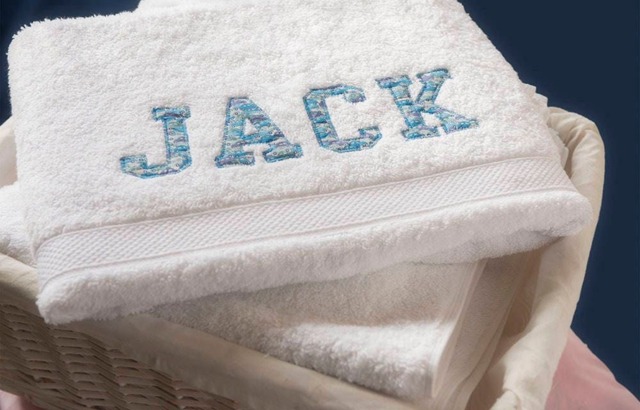 Personalized Egyptian Cotton Bath Towel With Liberty Print Applique - image 1