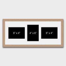 Oak Veneer Multi Photo Picture Frame - Holds Three 6x4 & 4x6 Photos - thumbnail 1