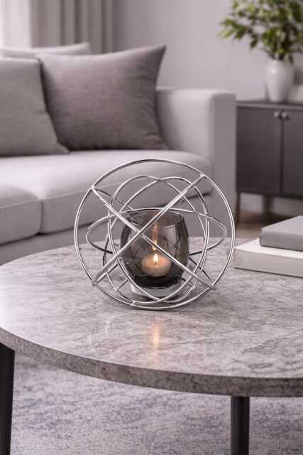 Modern Silver Orb Candle Holder - Geometric Metal Tealight Lantern - image 1