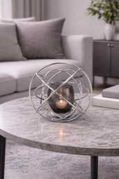 Modern Silver Orb Candle Holder - Geometric Metal Tealight Lantern