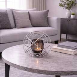 Modern Silver Orb Candle Holder - Geometric Metal Tealight Lantern - thumbnail 3