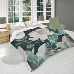 Dark Green Moody Floral Comforter, Whimsical Abstract Flowers Garden Bedding, Botanical Bedding Gift For Eclectic Bedroom Decor #238 - thumbnail 2