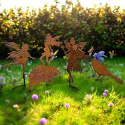 Garden Silhouette Miniture Fairy's Fairy Spikes Animal Features Set Of 6 Real Rusty Metal - thumbnail 1