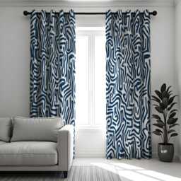 Modern Abstract Maze Eyelet Curtains, Navy Blue & White Geometric Pattern Drapes, Minimalist Window Treatment, Custom Length Panel Curtains - thumbnail 2
