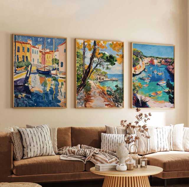 Set Of 3 Menorca Travel Posters, Spain Wall Art Prints, Balearic Islands Decor, Coastal Artwork, Spanish Print - image 1