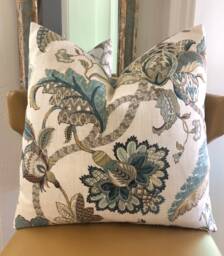 Farmhouse Floral Decorative Pillow Covers, Rustic Blue Brown Jacobean French Country Throw Pillows 20x20 22x22 24x24 Euro Sham Lumbar - thumbnail 1