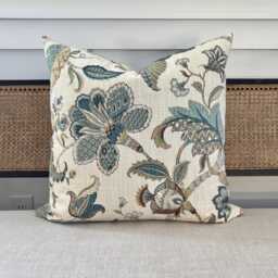 Farmhouse Floral Decorative Pillow Covers, Rustic Blue Brown Jacobean French Country Throw Pillows 20x20 22x22 24x24 Euro Sham Lumbar - thumbnail 3