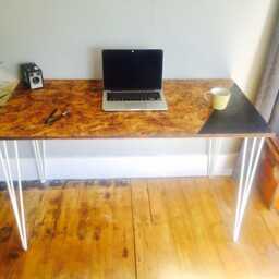 Osb Industrial Desk With White Steel Hairpin Legs & Chalk Board Zone - thumbnail 2
