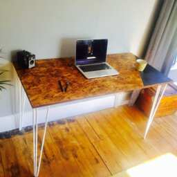 Osb Industrial Desk With White Steel Hairpin Legs & Chalk Board Zone - thumbnail 3
