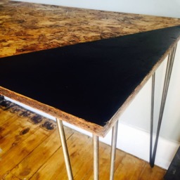 Osb Industrial Desk With White Steel Hairpin Legs & Chalk Board Zone - thumbnail 4