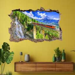 Train Rail Bridge Wall Decal Sticker - Waterfall Switzerland Mural Poster Print Art For Home Office Decor - Dc24 - thumbnail 3