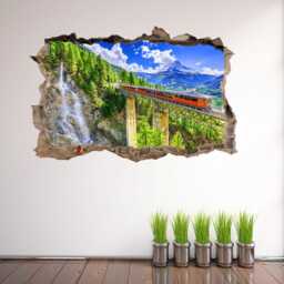 Train Rail Bridge Wall Decal Sticker - Waterfall Switzerland Mural Poster Print Art For Home Office Decor - Dc24 - thumbnail 2