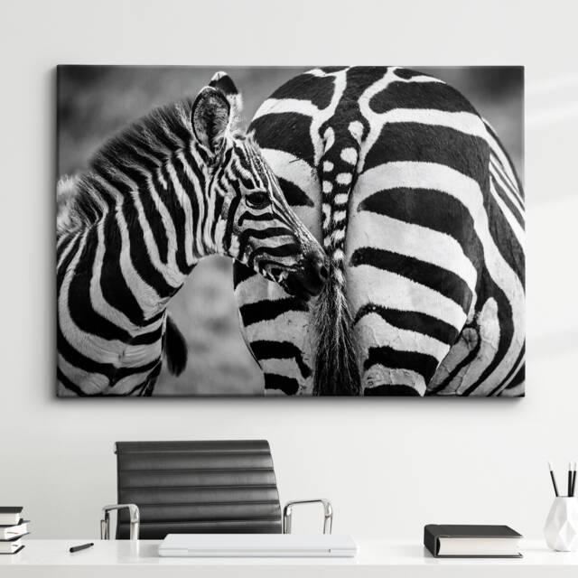 Zebras in The Wild Animal Abstract Modern Black & White Wall Art Framed Canvas Poster Print, Home Kitchen Office Decor - image 1