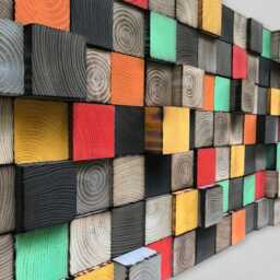 Reclaimed Wood Wall Art - Colorful Mosaic Sound Diffuser - thumbnail 3