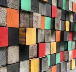 Reclaimed Wood Wall Art - Colorful Mosaic Sound Diffuser - thumbnail 1