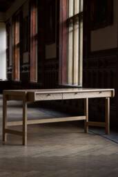 Konk ??? T??lja Desk [Oak] Bespoke Sizes Available Three Drawers With Carved Fronts, Minimal Solid Wood Table - thumbnail 1