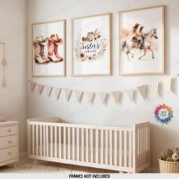 Watercolour Western Nursery Prints - Set Of 3 Posters - Sister Girl Room Wall Art Boho Country Cow Gift Kids Girls Bedroom Decor - thumbnail 2